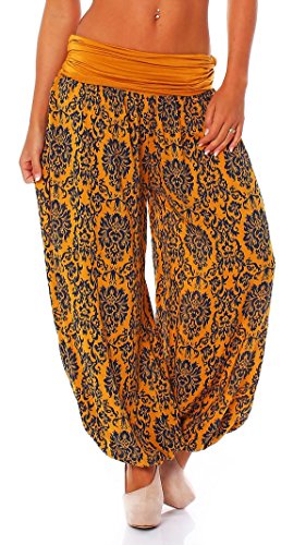 Malito - Damen Pumphose mit Yoga Muster - Haremshose zum Tanzen & Chillen - Lange Aladinhose - Freizeithose 7198 OneSize (dunkelgelb) von malito more than fashion