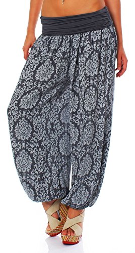 Malito - Damen Pumphose mit Yoga Muster - Haremshose zum Tanzen & Chillen - Lange Aladinhose - Freizeithose 7198 OneSize (dunkelgrau) von malito more than fashion