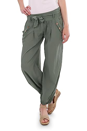 Malito - Damen Pumphose - leichte Stoffhose für den Sommer - Freizeithose für Strand & Alltag - lässige Haremshose 3418 (Oliv) von malito more than fashion