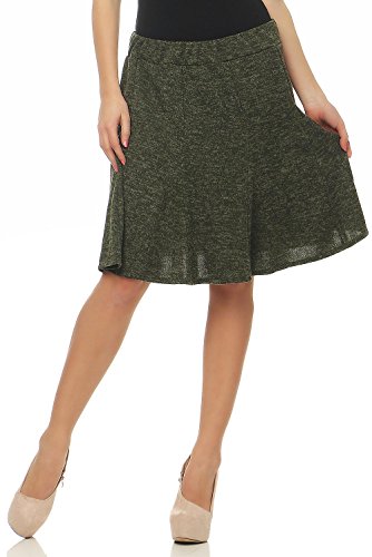 Malito Damen Rock im Melierten Design | Glockenrock Mit Dehnbarem Bund | Winterrock Mit Falten | Hipster - Office Rock 6914 (Oliv) von malito more than fashion