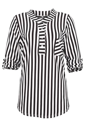 Malito - Damen Schlupfbluse - legere Stretch Bluse - Elegantes Blusenshirt mit 3/4 Arm - Basic Damenbluse 6666 - (Schwarz-Streifen XXL) von malito more than fashion