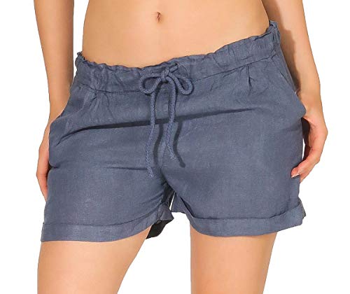 Malito Damen Shorts aus Leinen | lässige Bermuda | Pants für den Strand | Kurze Hose - Hotpants 1964 (Jeansblau, XL) von malito more than fashion