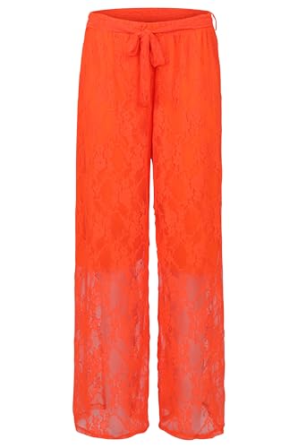 Malito - Damen Spitzenhose Plussize - weich fließende Sommer Strandhose - Lange Elegante Curvy Hose - feminin festlich OneSize 20635 - (Neon-Orange) von malito more than fashion