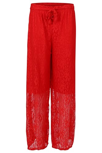 Malito - Damen Spitzenhose Plussize - weich fließende Sommer Strandhose - Lange Elegante Curvy Hose - feminin festlich OneSize 20635 - (Rot) von malito more than fashion
