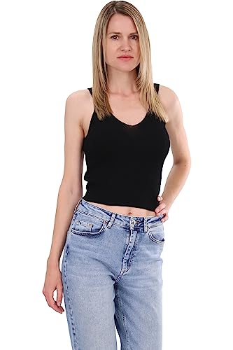 Malito - Damen Strick-Top - Crop Top ärmellos für den Sommer - Tanktop mit V-Ausschnitt - Cami Top in Rippstrick Slimfit 3002 (Größe: 34-38 schwarz) von malito more than fashion