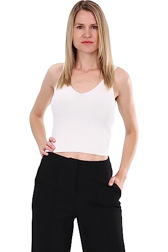 Malito - Damen Strick-Top - Crop Top ärmellos für den Sommer - Tanktop mit V-Ausschnitt - Cami Top in Rippstrick Slimfit 3002 (Größe: 34-38 weiß) von malito more than fashion