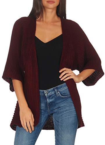 Malito - Damen Strickjacke - offener Open Front Cardigan - modernes Kurzarm Jäckchen - leichte Basic Wolljacke 0185 (Bordeaux) von malito more than fashion