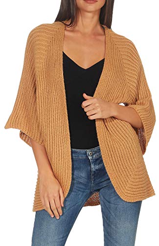 Malito - Damen Strickjacke - offener Open Front Cardigan - modernes Kurzarm Jäckchen - leichte Basic Wolljacke 0185 (Camel) von malito more than fashion