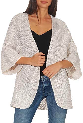 Malito - Damen Strickjacke - offener Open Front Cardigan - modernes Kurzarm Jäckchen - leichte Basic Wolljacke 0185 (Creme) von malito more than fashion