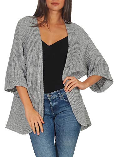 Malito - Damen Strickjacke - offener Open Front Cardigan - modernes Kurzarm Jäckchen - leichte Basic Wolljacke 0185 (Hellgrau) von malito more than fashion