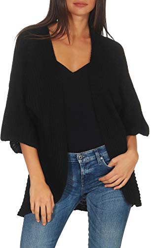 Malito - Damen Strickjacke - offener Open Front Cardigan - modernes Kurzarm Jäckchen - leichte Basic Wolljacke 0185 (Schwarz) von malito more than fashion