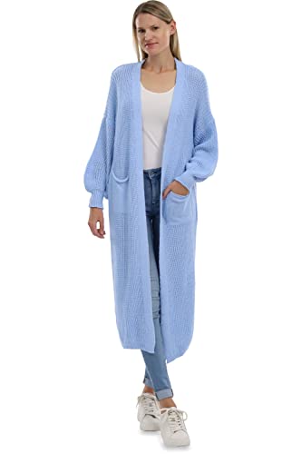 Malito Damen Strickmantel | schicker Cardigan | Moderne Wollmantel | Lange Strickjacke - Oberteil 3151 (hellblau) von malito more than fashion