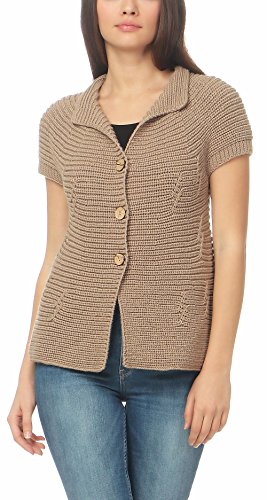 Malito - Damen Strickweste - Langer Kurzarm Cardigan - Basic Strickjacke mit Knöpfen 5060 - (34-38 Hellbraun) von malito more than fashion