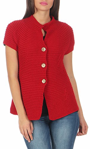 Malito - Damen Strickweste - Langer Kurzarm Cardigan - Basic Strickjacke mit Knöpfen 5060 - (34-38 rot) von malito more than fashion