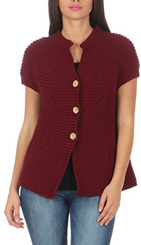 Malito - Damen Strickweste - Langer Kurzarm Cardigan - Basic Strickjacke mit Knöpfen 5060 - (38-42 Bordeaux) von malito more than fashion