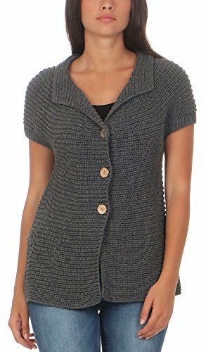 Malito - Damen Strickweste - Langer Kurzarm Cardigan - Basic Strickjacke mit Knöpfen 5060 - (38-42 grau) von malito more than fashion