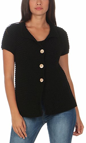 Malito - Damen Strickweste - Langer Kurzarm Cardigan - Basic Strickjacke mit Knöpfen 5060 - (38-42 schwarz) von malito more than fashion