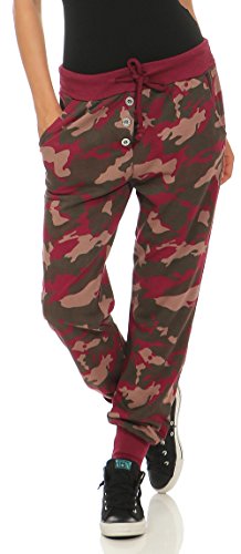 Malito Damen Sweathose im Camouflage Look | Baggy zum Tanzen | Jogginghose mit Knopfleiste | Sweatpants - Trainingshose 8019 (Bordeaux) von malito more than fashion