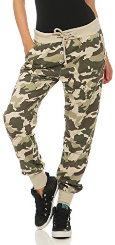 Malito Damen Sweathose im Camouflage Look | Baggy zum Tanzen | Jogginghose mit Knopfleiste | Sweatpants - Trainingshose 8019 (beige) von malito more than fashion