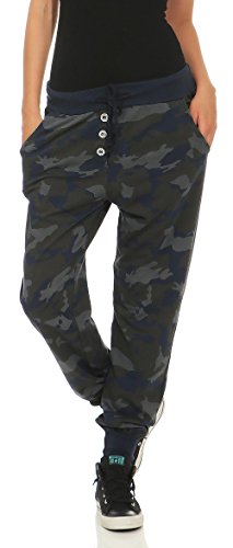 Malito Damen Sweathose im Camouflage Look | Baggy zum Tanzen | Jogginghose mit Knopfleiste | Sweatpants - Trainingshose 8019 (dunkelblau) von malito more than fashion