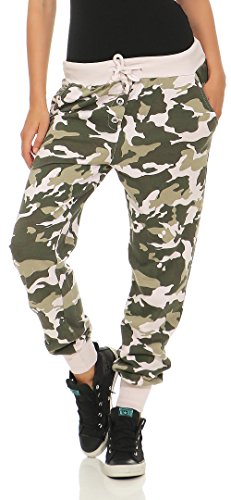 Malito Damen Sweathose im Camouflage Look | Baggy zum Tanzen | Jogginghose mit Knopfleiste | Sweatpants - Trainingshose 8019 (rosa) von malito more than fashion
