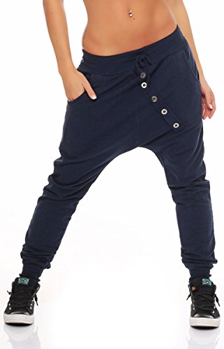 Malito - Jogginhose Damen Baggy aus Baumwolle - Sweathose mit elastischem Bund - Bequeme Low-Waist Haremshose zum Tanzen & Alltag – SweatpantsPumphose 8023 (Dunkelblau) von malito more than fashion