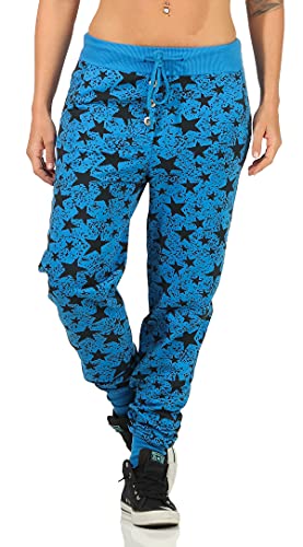 Malito Damen Sweathose mit Star Print | Baggy zum Tanzen | Jogginghose mit Knopfleiste | Sweatpants - Trainingshose 8020 (blau) von malito more than fashion