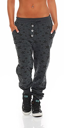 Malito Damen Sweathose mit Star Print | Baggy zum Tanzen | Jogginghose mit Knopfleiste | Sweatpants - Trainingshose 8020 (dunkelgrau) von malito more than fashion