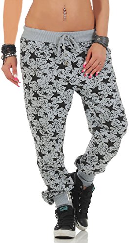 Malito Damen Sweathose mit Star Print | Baggy zum Tanzen | Jogginghose mit Knopfleiste | Sweatpants - Trainingshose 8020 (hellgrau) von malito more than fashion