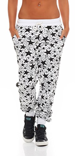 Malito Damen Sweathose mit Star Print | Baggy zum Tanzen | Jogginghose mit Knopfleiste | Sweatpants - Trainingshose 8020 (weiß) von malito more than fashion