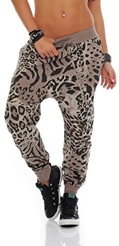 Malito Damen Sweatpants im Leo Design | Sporthose mit Reißverschluss | Baggy zum Tanzen | Jogginghose - 3344 (Fango) von malito more than fashion