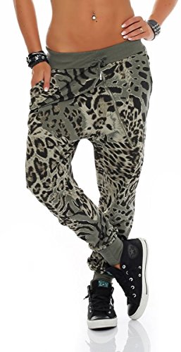 Malito Damen Sweatpants im Leo Design | Sporthose mit Reißverschluss | Baggy zum Tanzen | Jogginghose - 3344 (Oliv) von malito more than fashion