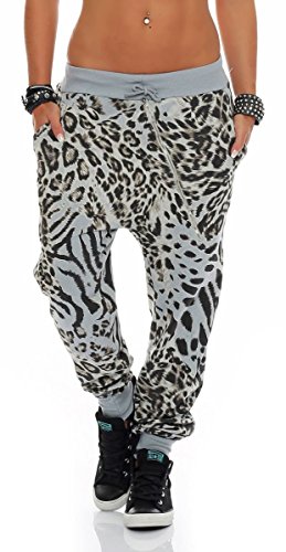 Malito Damen Sweatpants im Leo Design | Sporthose mit Reißverschluss | Baggy zum Tanzen | Jogginghose - 3344 (hellgrau) von malito more than fashion