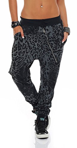Malito Damen Sweatpants im Leo Design | Sporthose mit Reißverschluss | Baggy zum Tanzen | Jogginghose - 3344 (schwarz) von malito more than fashion