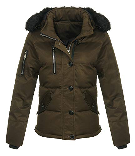 malito Damen Winterjacke mit Fell | gefütterte Kurzjacke | Jacke mit Kapuze - Steppjacke JF1841 (dunkeloliv, S) von malito more than fashion