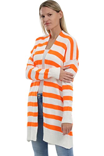 Malito - Damen Basic Strickjacke ohne Knöpfe - Langer Cardigan im Streifen Look - Langarm Jacke 3168 (orange) von malito more than fashion