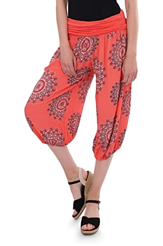 Malito - Damen Haremshose mit Orient Print - Capri Stoffhose elastischer Bund - Aladinhose für Strand & Alltag - Pumphose 7196 (Coral) von malito more than fashion