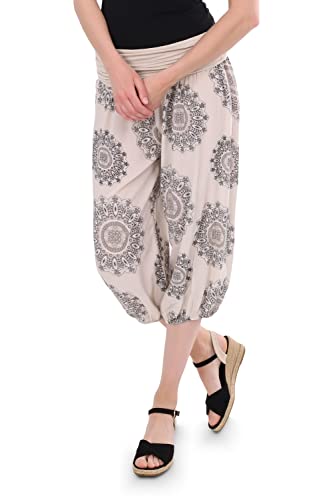 Malito - Damen Haremshose mit Orient Print - Capri Stoffhose elastischer Bund - Aladinhose für Strand & Alltag - Pumphose 7196 (beige) von malito more than fashion