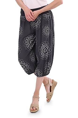 Malito - Damen Haremshose mit Orient Print - Capri Stoffhose elastischer Bund - Aladinhose für Strand & Alltag - Pumphose 7196 (dunkelgrau) von malito more than fashion