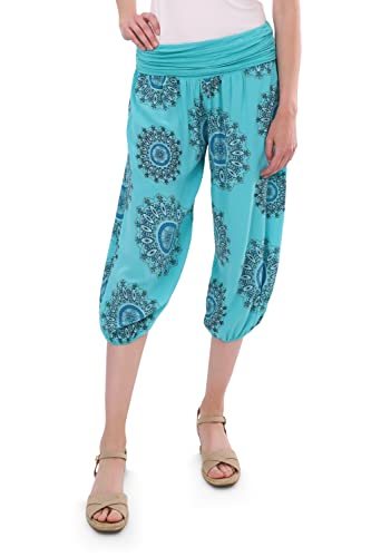 Malito - Damen Haremshose mit Orient Print - Capri Stoffhose elastischer Bund - Aladinhose für Strand & Alltag - Pumphose 7196 (türkis) von malito more than fashion