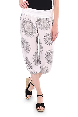 Malito - Haremshose Capri Damen Orient Print aus Baumwolle - Stoffhose elastischer Bund - Kurze Hippie Hose für Strand & Alltag - Aladinhose/Pumphose für Frauen 7196 (Größe: 34-42 weiß) von malito more than fashion