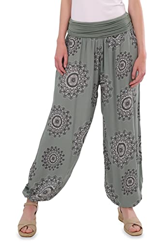 Malito - Damen Haremshose Orient Print aus Baumwolle - Leichte Stoffhose elastischer Bund - Aladinhose für Strand & Alltag - Pumphose für Frauen 7197 (Größe: 34-42 Oliv) von malito more than fashion