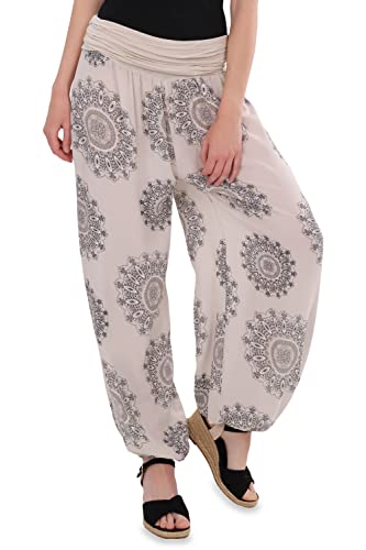 Malito - Damen Haremshose Orient Print aus Baumwolle - Leichte Stoffhose elastischer Bund - Aladinhose für Strand & Alltag - Pumphose für Frauen 7197 (Größe: 34-42 beige) von malito more than fashion