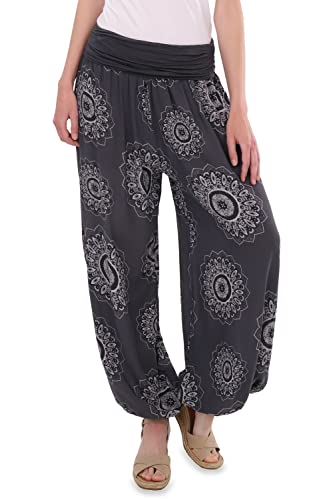 Malito - Damen Haremshose Orient Print aus Baumwolle - Leichte Stoffhose elastischer Bund - Aladinhose für Strand & Alltag - Pumphose für Frauen 7197 (Größe: 34-42 dunkelgrau) von malito more than fashion