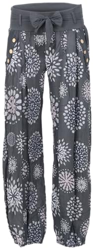 Malito – Haremshose Damen mit Print – Pumphose aus Baumwolle – Leichte Stoffhose – Sommerhose für warme Tage – Dünne Aladinhose für Frauen 3481 (Dunkelgrau) von malito more than fashion