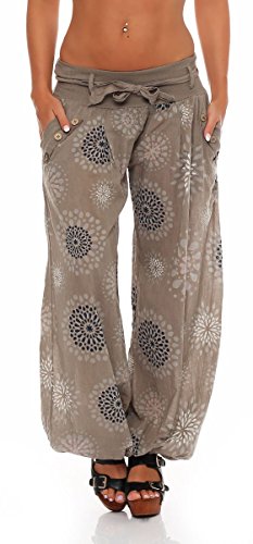 Malito – Haremshose Damen mit Print – Pumphose aus Baumwolle – Leichte Stoffhose – Sommerhose für warme Tage – Dünne Aladinhose für Frauen 3481 (Fango) von malito more than fashion