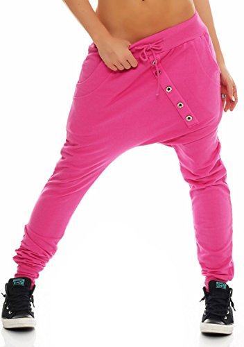 Malito – Damen Jogginhose Baggy aus Baumwolle – Sweathose mit elastischem Bund – Low-Waist Haremshose – Sweatpants Pumphose 8023 (Pink) von malito more than fashion