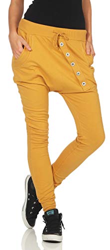 Malito – Damen Jogginhose Baggy aus Baumwolle – Sweathose mit elastischem Bund – Low-Waist Haremshose – Sweatpants Pumphose 8023 (Dunkelgelb) von malito more than fashion