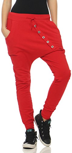 Malito – Damen Jogginhose Baggy aus Baumwolle – Sweathose mit elastischem Bund – Low-Waist Haremshose – Sweatpants Pumphose 8023 (Rot) von malito more than fashion