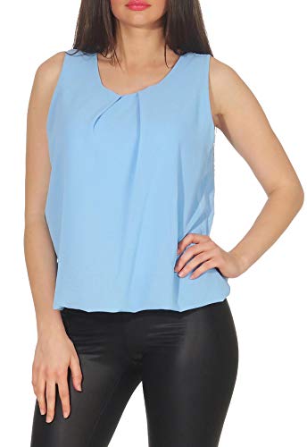 Malito – Unisize Damen Bluse ärmellos – leichte Tunika ohne Ärmel – Elegante Schlupfbluse mit Rundhals – lockeres Blusenshirt für Frauen 6879 (Hellblau-2 | Größe 36-40) von malito more than fashion